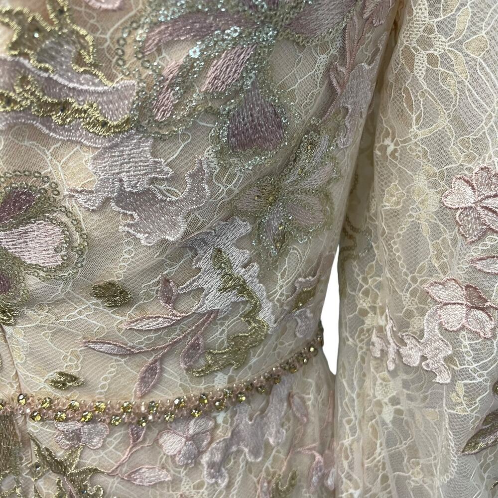 NWOT Mac Duggal blush long sleeve floral applique trumpet style gown - 6 - Picture 12 of 16